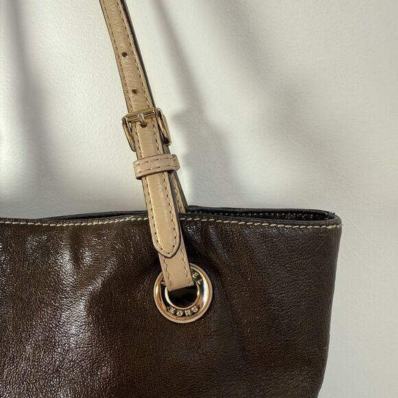 Michael Kors Metallic Bronze Brown Leather Tote Shoulder Handbag Purse - Picture 5 of 16